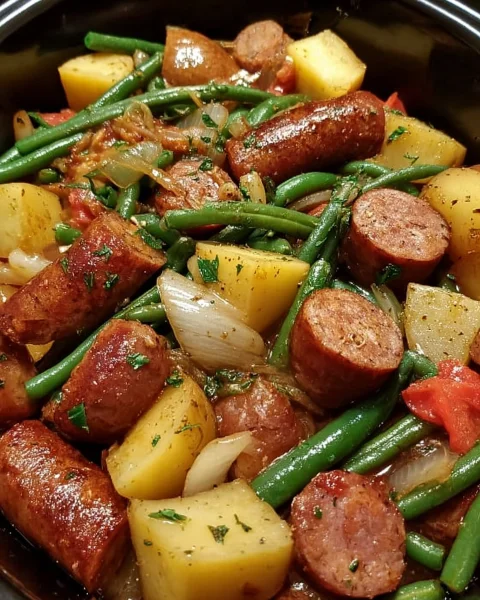 Crockpot Beef Sausage & Green Beans: Simple Dinner
