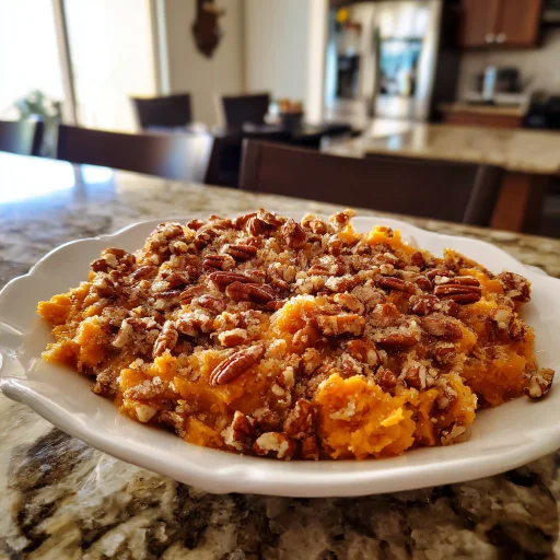 Homestyle Sweet Potato Casserole with Crunchy Pecan Topping