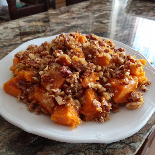 Sweet Potato Casserole with Crunchy Butter Pecan Crumble