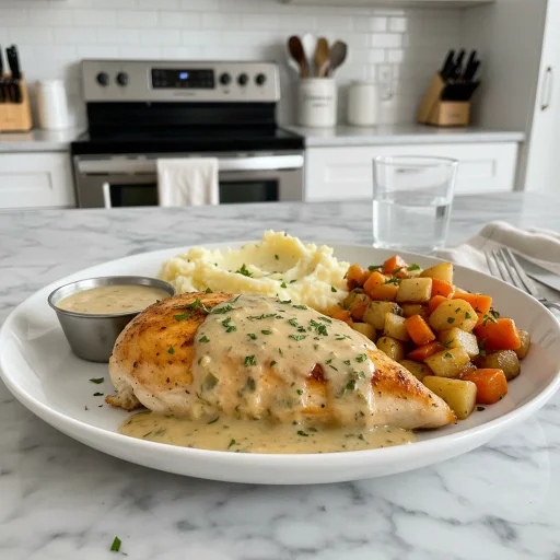 Easy Baked Chicken with Herb Gravy Dinner
