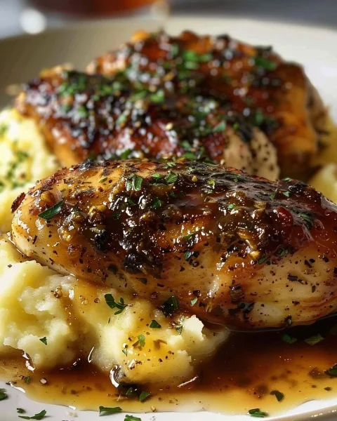 Glazed Garlic Herb Chicken Breast & Mashed Potatoes