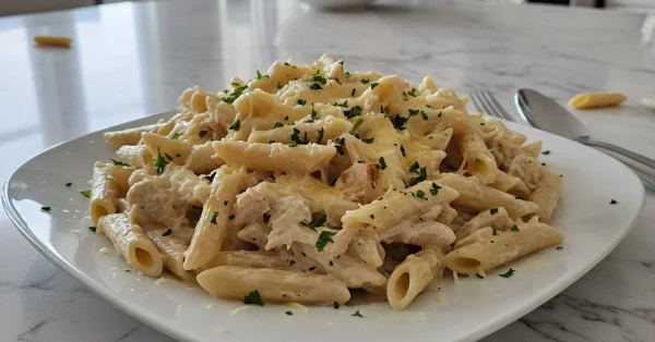 Unbelievably Easy Crockpot Garlic Parmesan Chicken Pasta